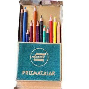 Eagle Prismacolor Colored Pencils 12pc Green Case Vintage Art No 952 Retro Rare